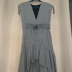 Christian Pellizzari Striped High Low Dress Sleeveless Ruffle Hem Black White xs